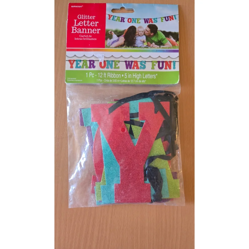 Glitter 1st Birthday Letter Banner - Multicolor Year One Was Fun